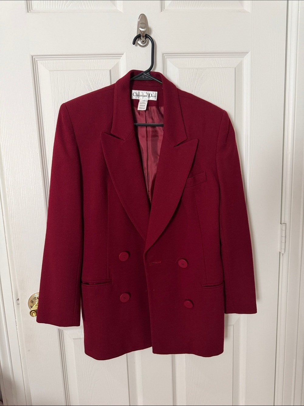 Vintage Dior Women's Tailored Jacket in Deep Red size 4 double breasted